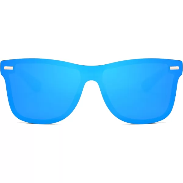 FEISEDY Sunglasses Rimless Mirrored Sun Glasses with Reflective OnePiece Lens B4114Blue FrameBlue Mirror