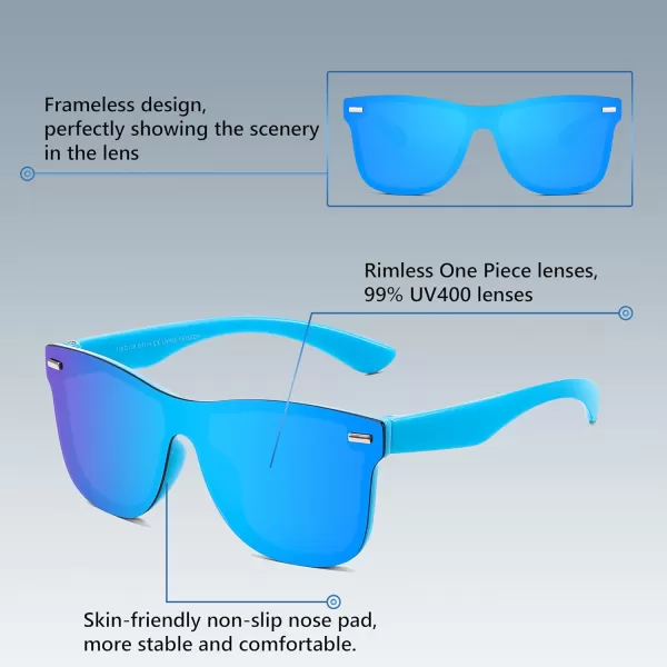 FEISEDY Sunglasses Rimless Mirrored Sun Glasses with Reflective OnePiece Lens B4114Blue FrameBlue Mirror