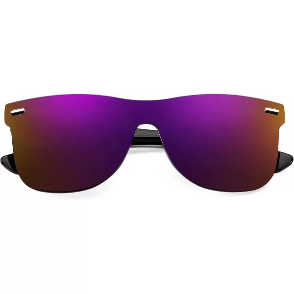 FEISEDY Sunglasses Rimless Mirrored Sun Glasses with Reflective OnePiece Lens B4114Dark Lavender Mirror
