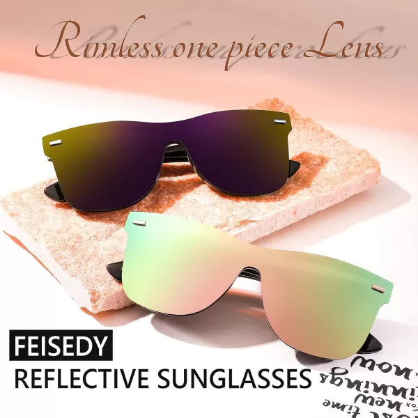 FEISEDY Sunglasses Rimless Mirrored Sun Glasses with Reflective OnePiece Lens B4114Dark Lavender Mirror
