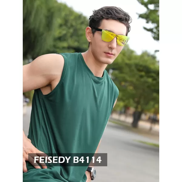 FEISEDY Sunglasses Rimless Mirrored Sun Glasses with Reflective OnePiece Lens B4114Gold Mirror
