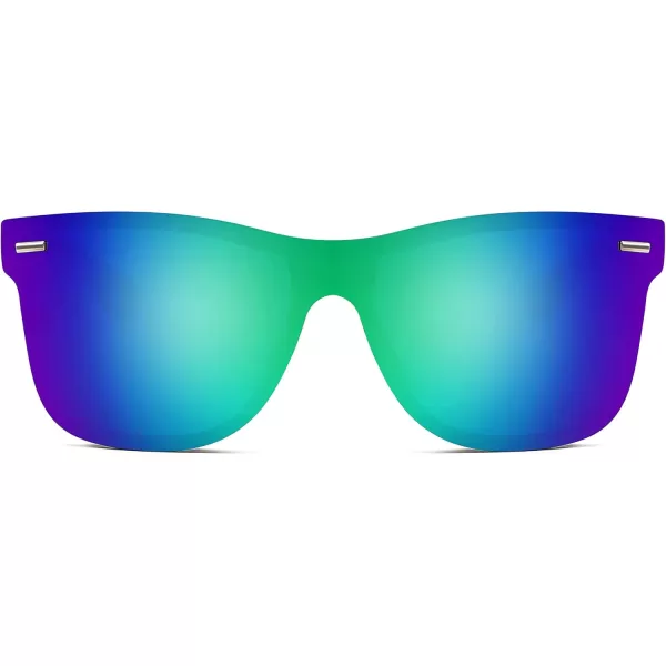 FEISEDY Sunglasses Rimless Mirrored Sun Glasses with Reflective OnePiece Lens B4114Green Blue Mirror