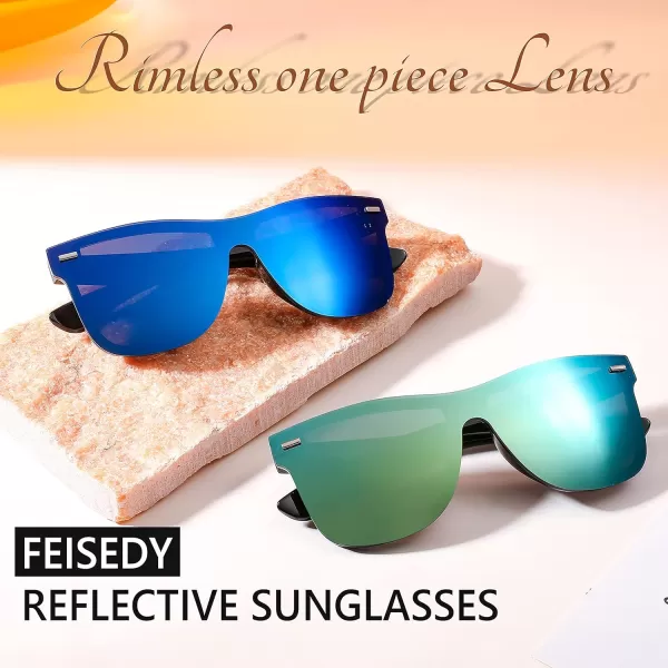 FEISEDY Sunglasses Rimless Mirrored Sun Glasses with Reflective OnePiece Lens B4114Light Blue Mirror