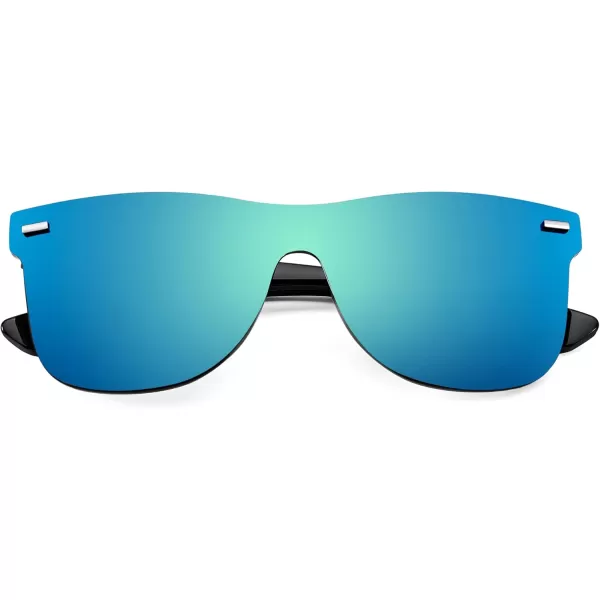 FEISEDY Sunglasses Rimless Mirrored Sun Glasses with Reflective OnePiece Lens B4114Light Blue Mirror