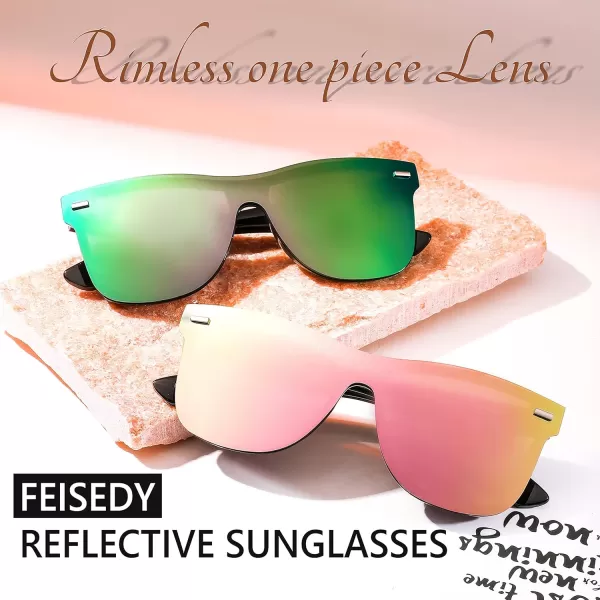 FEISEDY Sunglasses Rimless Mirrored Sun Glasses with Reflective OnePiece Lens B4114Pink Mirror Polarized