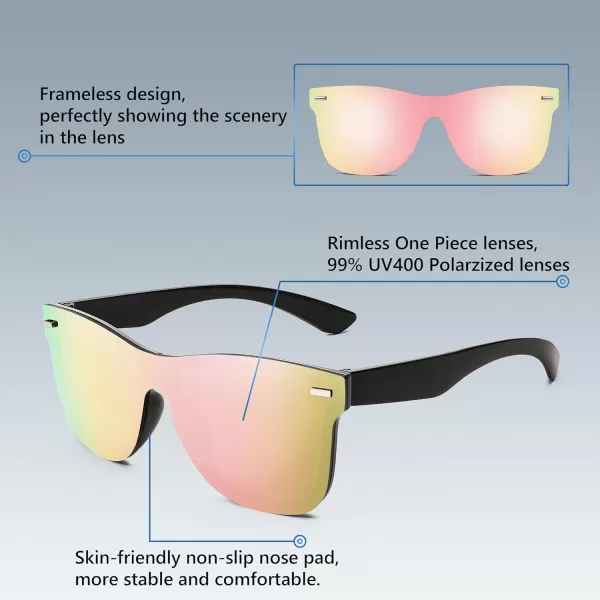 FEISEDY Sunglasses Rimless Mirrored Sun Glasses with Reflective OnePiece Lens B4114Pink Mirror Polarized