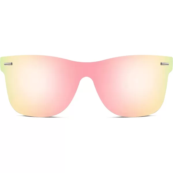 FEISEDY Sunglasses Rimless Mirrored Sun Glasses with Reflective OnePiece Lens B4114Pink Mirror Polarized