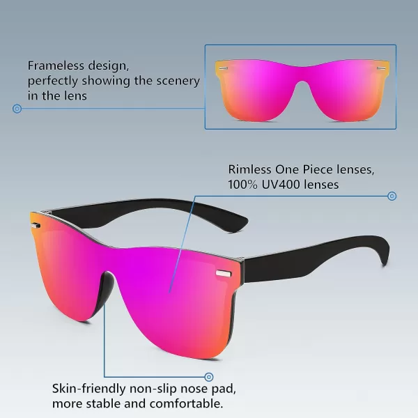 FEISEDY Sunglasses Rimless Mirrored Sun Glasses with Reflective OnePiece Lens B4114Purple Mirror