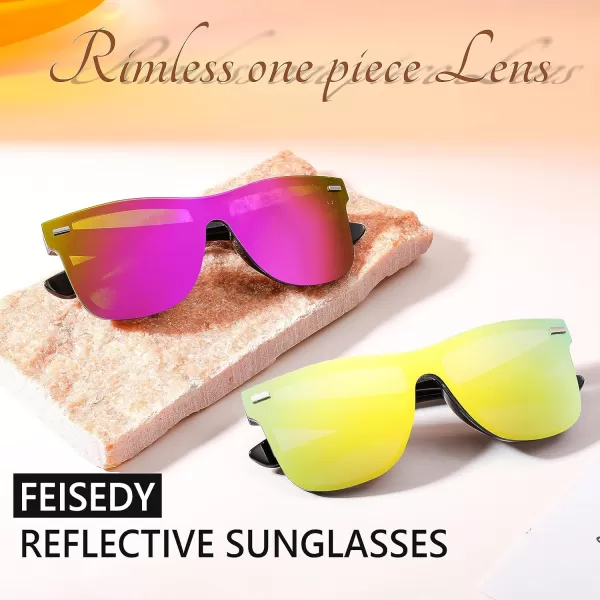 FEISEDY Sunglasses Rimless Mirrored Sun Glasses with Reflective OnePiece Lens B4114Purple Mirror
