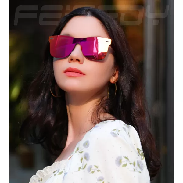 FEISEDY Sunglasses Rimless Mirrored Sun Glasses with Reflective OnePiece Lens B4114Purple Mirror