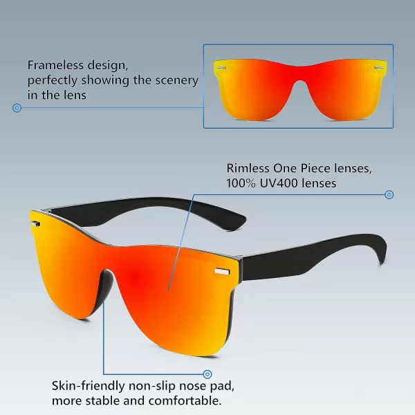 FEISEDY Sunglasses Rimless Mirrored Sun Glasses with Reflective OnePiece Lens B4114Red Mirror
