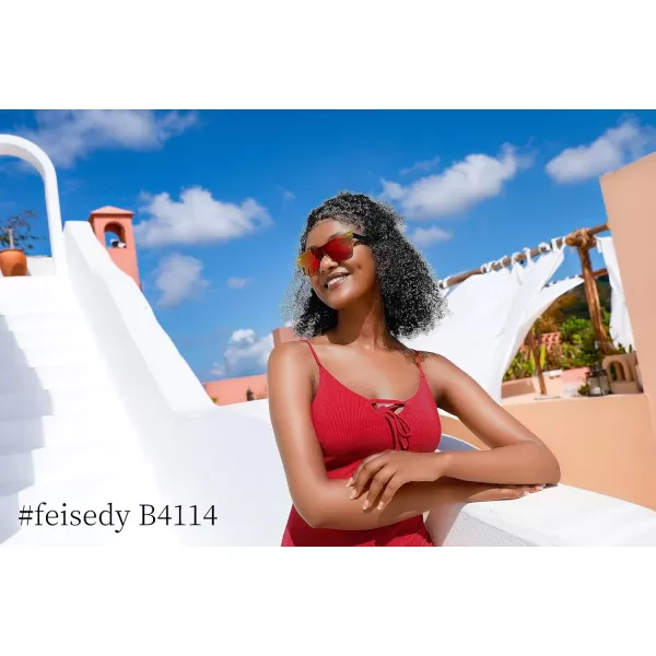 FEISEDY Sunglasses Rimless Mirrored Sun Glasses with Reflective OnePiece Lens B4114Red Mirror