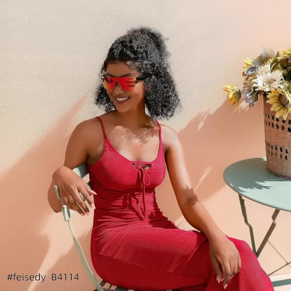 FEISEDY Sunglasses Rimless Mirrored Sun Glasses with Reflective OnePiece Lens B4114Red Mirror