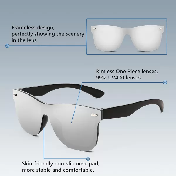 FEISEDY Sunglasses Rimless Mirrored Sun Glasses with Reflective OnePiece Lens B4114Sliver Mirror