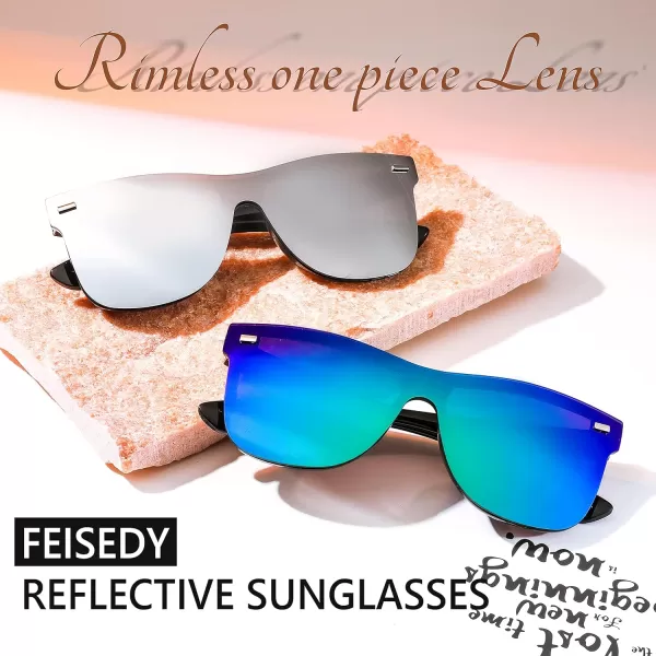 FEISEDY Sunglasses Rimless Mirrored Sun Glasses with Reflective OnePiece Lens B4114Sliver Mirror