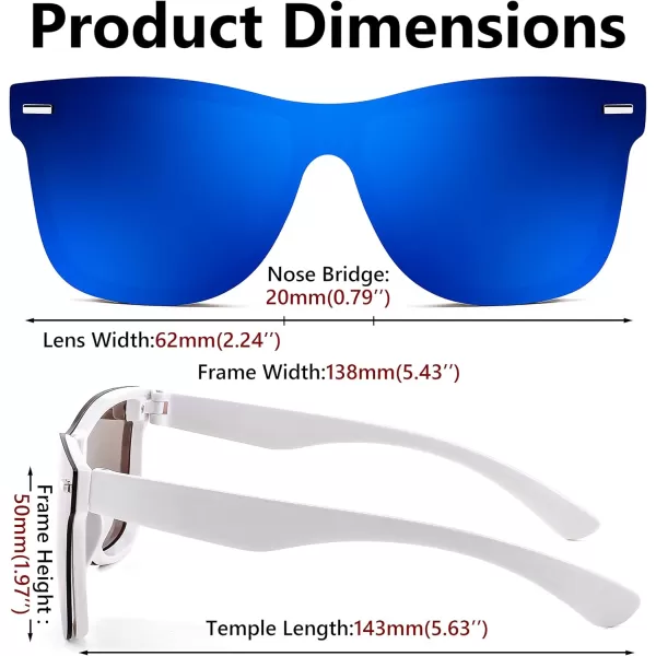 FEISEDY Sunglasses Rimless Mirrored Sun Glasses with Reflective OnePiece Lens B4114White FrameBlue Mirror