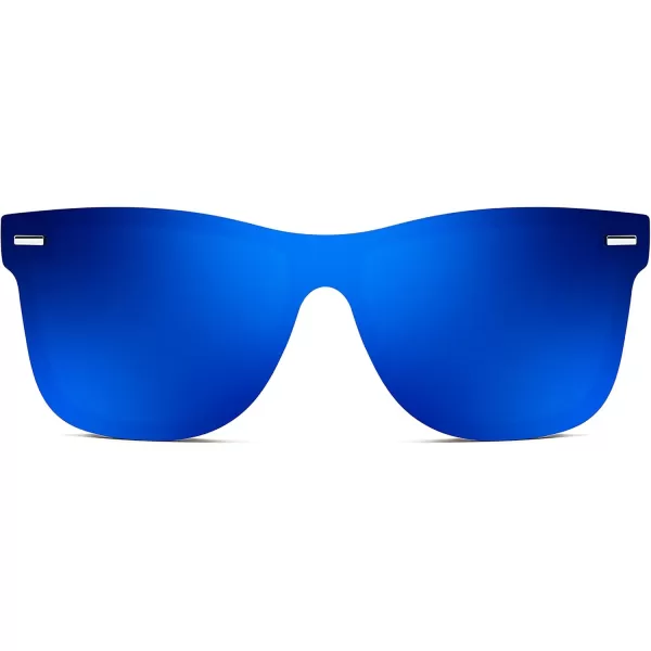 FEISEDY Sunglasses Rimless Mirrored Sun Glasses with Reflective OnePiece Lens B4114White FrameBlue Mirror