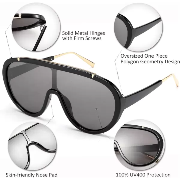 FEISEDY Sunglasses Women Oversized One Piece Frame UV400 Sun Glasses Trendy Retro Shades B2580Black Mirrored