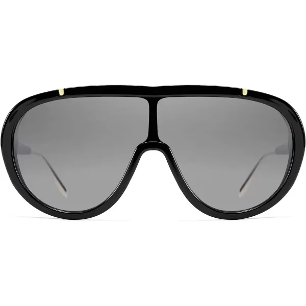 FEISEDY Sunglasses Women Oversized One Piece Frame UV400 Sun Glasses Trendy Retro Shades B2580Black Mirrored