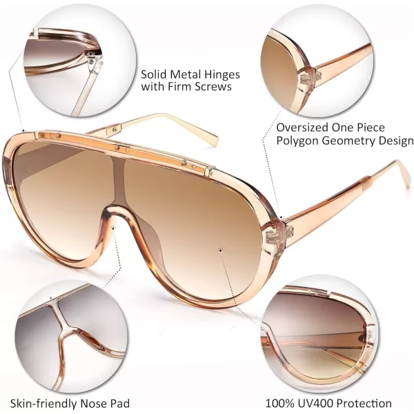 FEISEDY Sunglasses Women Oversized One Piece Frame UV400 Sun Glasses Trendy Retro Shades B2580Champagne Mirrored
