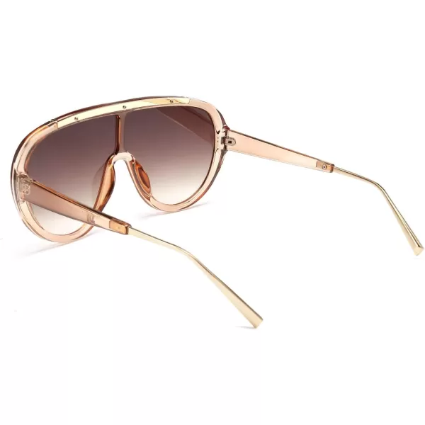 FEISEDY Sunglasses Women Oversized One Piece Frame UV400 Sun Glasses Trendy Retro Shades B2580Champagne Mirrored