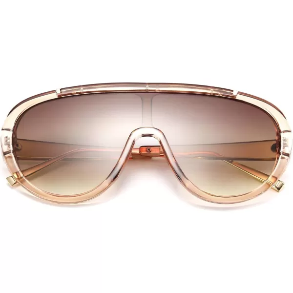 FEISEDY Sunglasses Women Oversized One Piece Frame UV400 Sun Glasses Trendy Retro Shades B2580Champagne Mirrored
