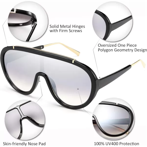 FEISEDY Sunglasses Women Oversized One Piece Frame UV400 Sun Glasses Trendy Retro Shades B2580Gradient Purple Mirrored