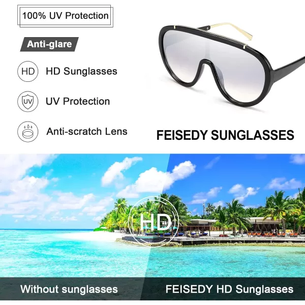 FEISEDY Sunglasses Women Oversized One Piece Frame UV400 Sun Glasses Trendy Retro Shades B2580Gradient Purple Mirrored