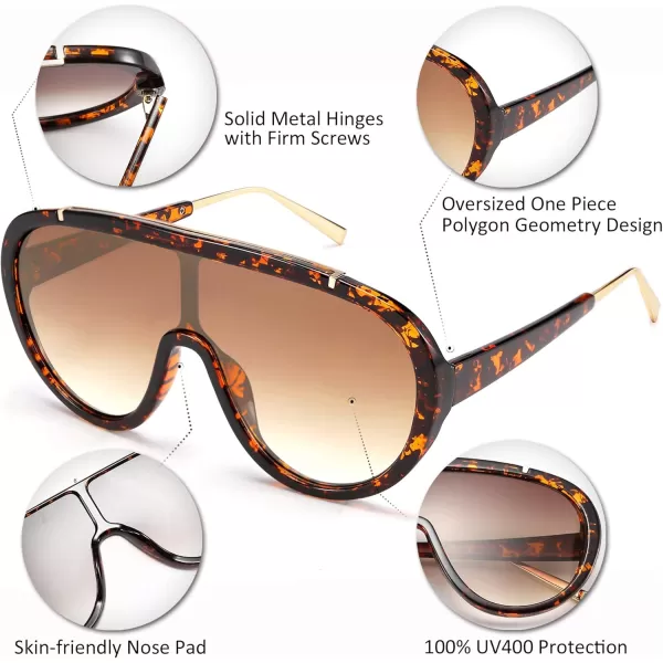 FEISEDY Sunglasses Women Oversized One Piece Frame UV400 Sun Glasses Trendy Retro Shades B2580Leopard