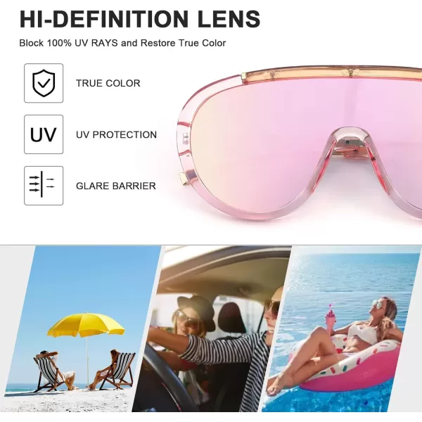 FEISEDY Sunglasses Women Oversized One Piece Frame UV400 Sun Glasses Trendy Retro Shades B2580Pink Mirrored