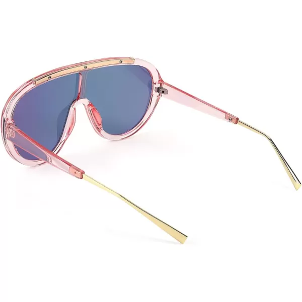 FEISEDY Sunglasses Women Oversized One Piece Frame UV400 Sun Glasses Trendy Retro Shades B2580Pink Mirrored