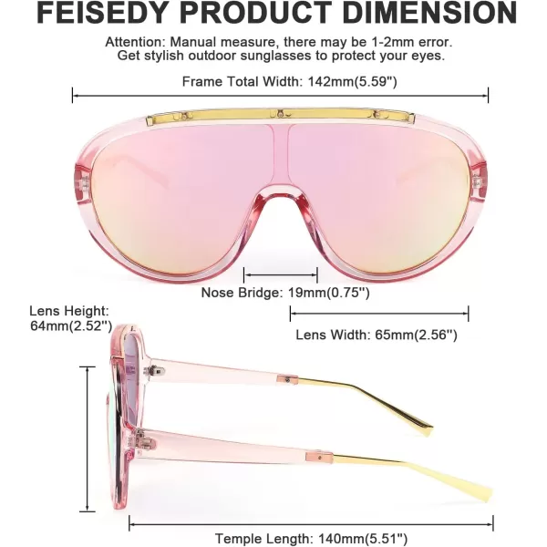 FEISEDY Sunglasses Women Oversized One Piece Frame UV400 Sun Glasses Trendy Retro Shades B2580Pink Mirrored
