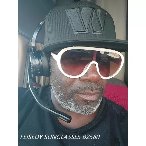 FEISEDY Sunglasses Women Oversized One Piece Frame UV400 Sun Glasses Trendy Retro Shades B2580White