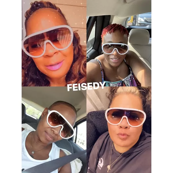 FEISEDY Sunglasses Women Oversized One Piece Frame UV400 Sun Glasses Trendy Retro Shades B2580White
