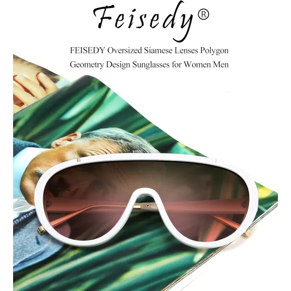 FEISEDY Sunglasses Women Oversized One Piece Frame UV400 Sun Glasses Trendy Retro Shades B2580White