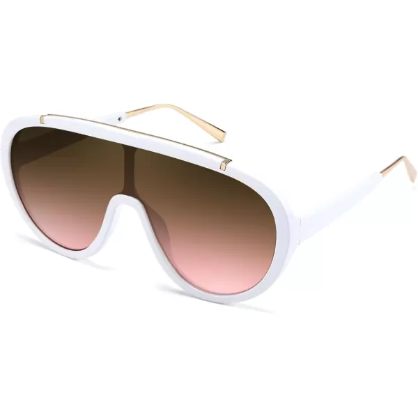 FEISEDY Sunglasses Women Oversized One Piece Frame UV400 Sun Glasses Trendy Retro Shades B2580White
