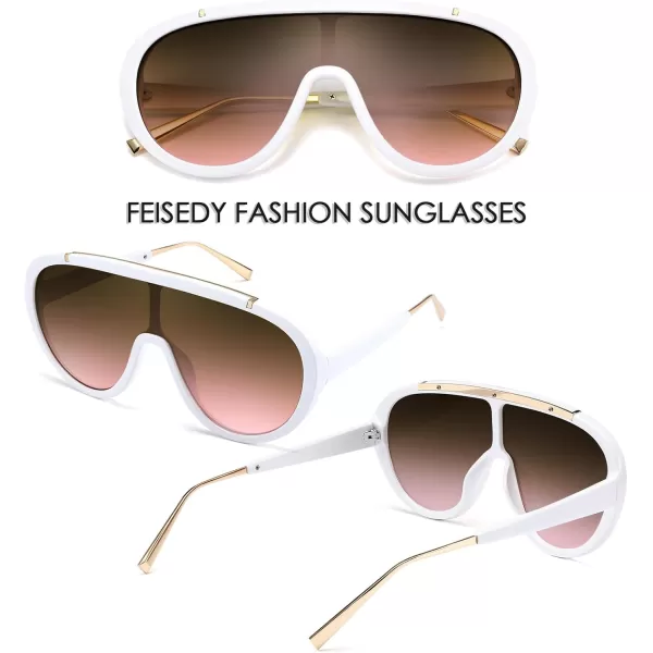 FEISEDY Sunglasses Women Oversized One Piece Frame UV400 Sun Glasses Trendy Retro Shades B2580White