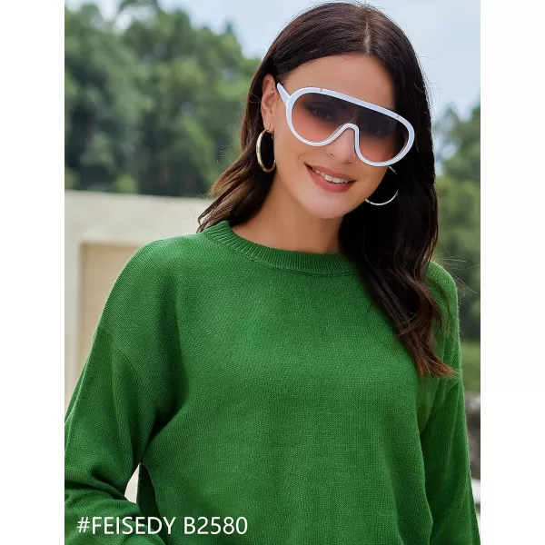 FEISEDY Sunglasses Women Oversized One Piece Frame UV400 Sun Glasses Trendy Retro Shades B2580White