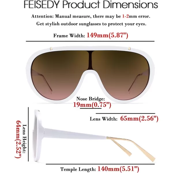 FEISEDY Sunglasses Women Oversized One Piece Frame UV400 Sun Glasses Trendy Retro Shades B2580White