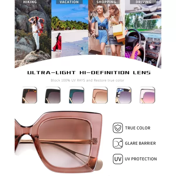 FEISEDY Sunglasses Womens Trendy Oversized Square Shades Pearl Inlay Cat Eye Frame UV400 Protection B2625Champagne