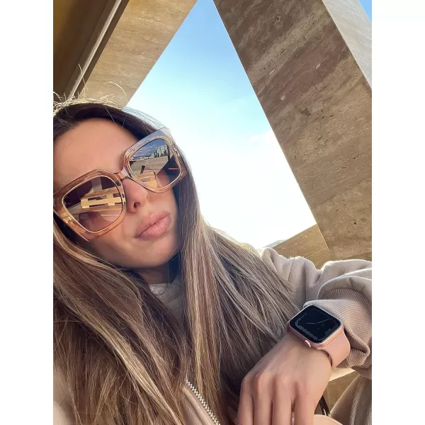 FEISEDY Sunglasses Womens Trendy Oversized Square Shades Pearl Inlay Cat Eye Frame UV400 Protection B2625Champagne