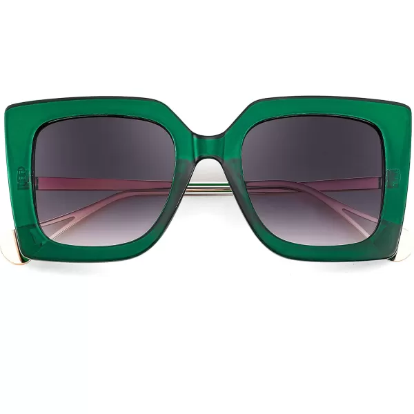 FEISEDY Sunglasses Womens Trendy Oversized Square Shades Pearl Inlay Cat Eye Frame UV400 Protection B2625Clear Green