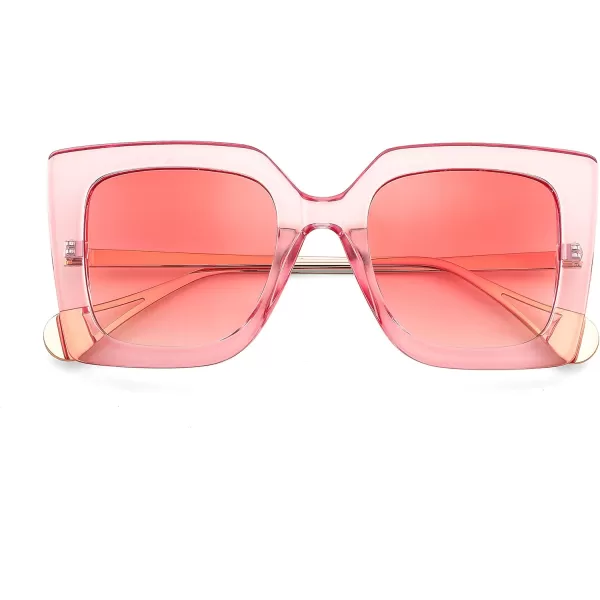 FEISEDY Sunglasses Womens Trendy Oversized Square Shades Pearl Inlay Cat Eye Frame UV400 Protection B2625Clear Pink