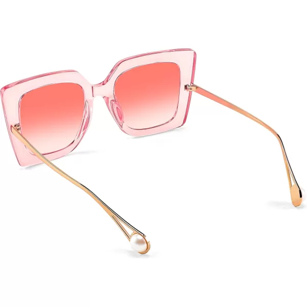 FEISEDY Sunglasses Womens Trendy Oversized Square Shades Pearl Inlay Cat Eye Frame UV400 Protection B2625Clear Pink