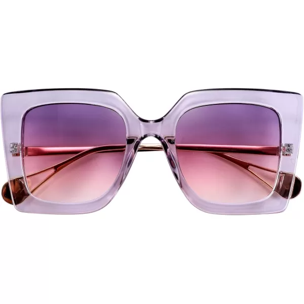 FEISEDY Sunglasses Womens Trendy Oversized Square Shades Pearl Inlay Cat Eye Frame UV400 Protection B2625Clear Purple