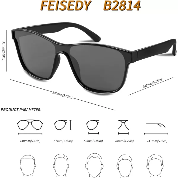 FEISEDY Trendy Square Polarized Sunglasses for Women Men one piece Mirror Flat Lens Anti Reflective B2814Black LensBlack Frame
