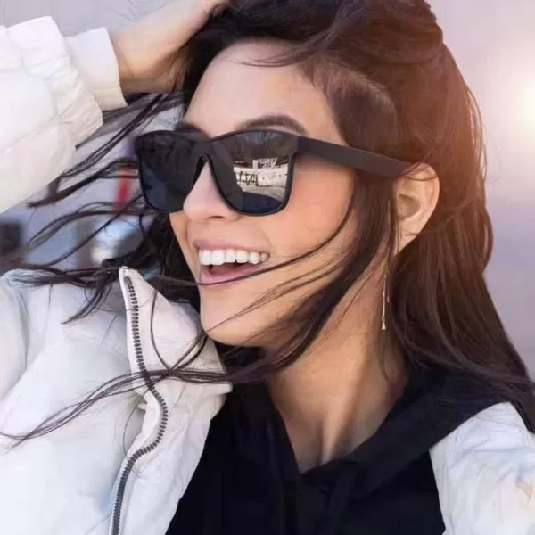 FEISEDY Trendy Square Polarized Sunglasses for Women Men one piece Mirror Flat Lens Anti Reflective B2814Black LensBlack Frame