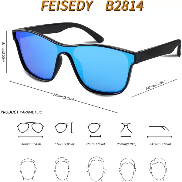 FEISEDY Trendy Square Polarized Sunglasses for Women Men one piece Mirror Flat Lens Anti Reflective B2814Blue Mirror LensBlack Frame