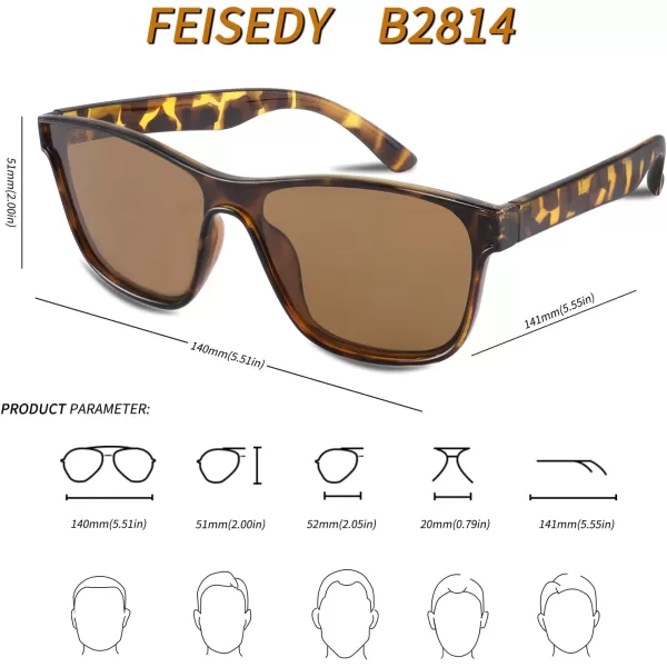 FEISEDY Trendy Square Polarized Sunglasses for Women Men one piece Mirror Flat Lens Anti Reflective B2814Tea LensLeopard Frame