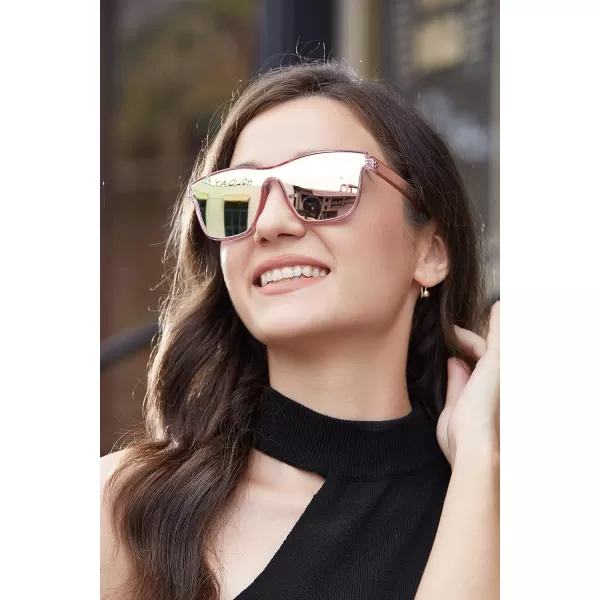 FEISEDY Trendy Square Polarized Sunglasses for Women Men one piece Mirror Flat Lens Anti Reflective B2814Tea LensLeopard Frame